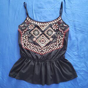 Abercrombie Fitch Size M Black Embroider Satin Peplum Cami Top Boho Whimsigoth